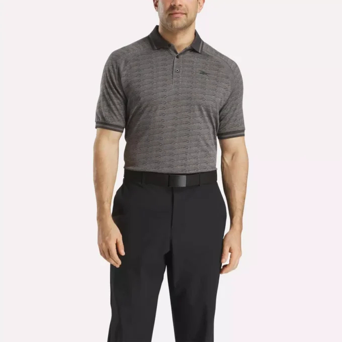 Men’s Short Sleeve Tonal Vector Jacquard Polo Shirt with Tipped Rib Trim Men’s Short Sleeve Tonal Vector Jacquard Polo Shirt with Tipped Rib Trim
