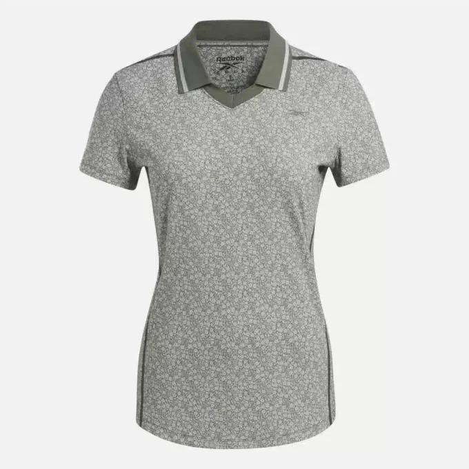 Women’s Cap Sleeve Johnny Collar Micro Floral Polo Shirt Women’s Cap Sleeve Johnny Collar Micro Floral Polo Shirt