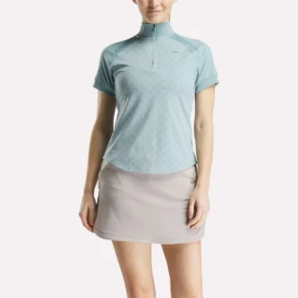 Women’s Short Sleeve 1/4 Zip Mini Argyle Print Top