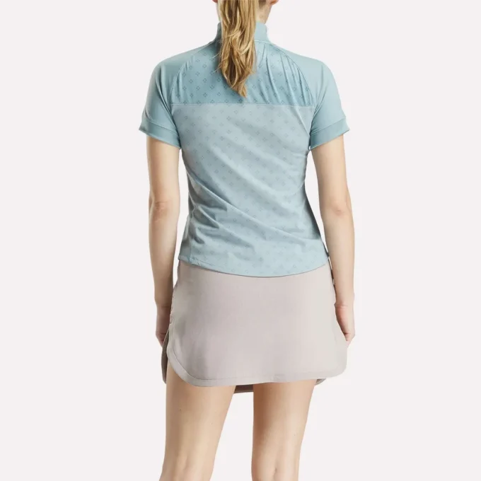 Women’s Short Sleeve 1/4 Zip Mini Argyle Print Top Women’s Short Sleeve 1/4 Zip Mini Argyle Print Top