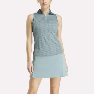 Women’s Sleeveless Tonal Vector Jacquard Golf Polo Shirt Women’s Sleeveless Tonal Vector Jacquard Golf Polo Shirt