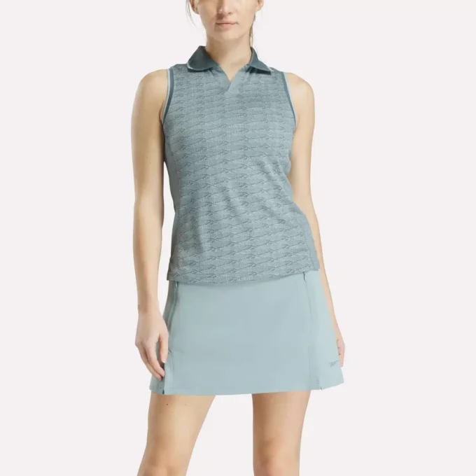 Women’s Sleeveless Tonal Vector Jacquard Golf Polo Shirt Women’s Sleeveless Tonal Vector Jacquard Golf Polo Shirt