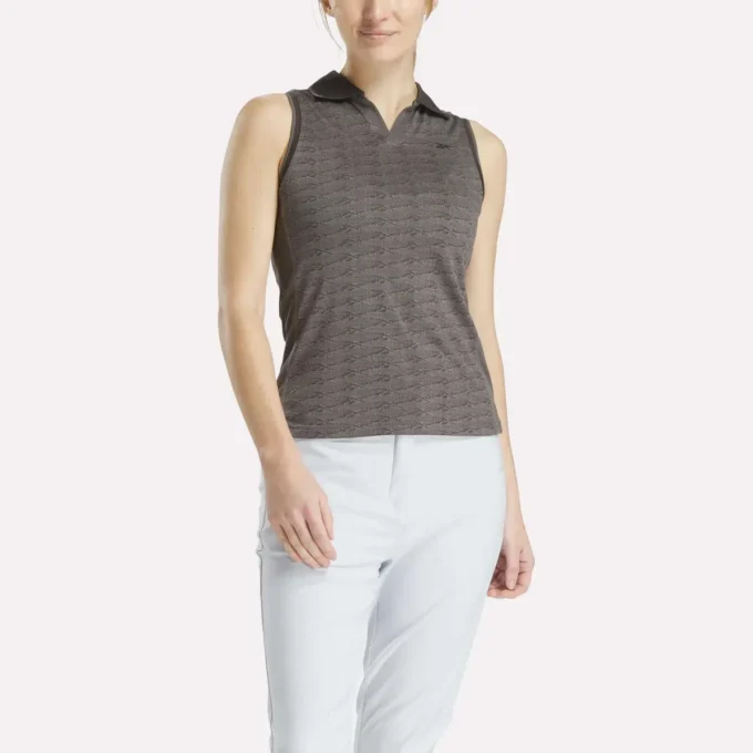 Women’s Sleeveless Tonal Vector Jacquard Golf Polo Shirt Women’s Sleeveless Tonal Vector Jacquard Golf Polo Shirt