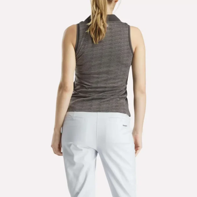 Women’s Sleeveless Tonal Vector Jacquard Golf Polo Shirt Women’s Sleeveless Tonal Vector Jacquard Golf Polo Shirt