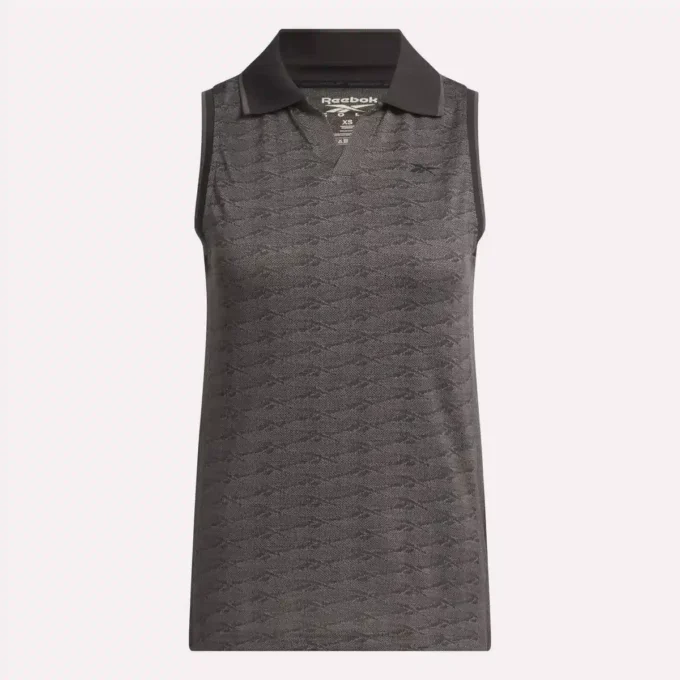 Women’s Sleeveless Tonal Vector Jacquard Golf Polo Shirt Women’s Sleeveless Tonal Vector Jacquard Golf Polo Shirt